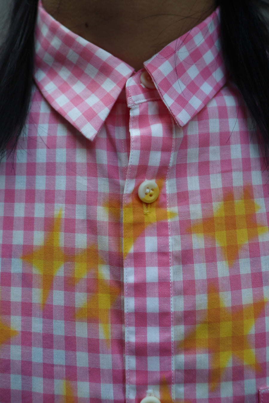 FILME FILLED  Distortion Collar  Shirt(Gingham Pink)