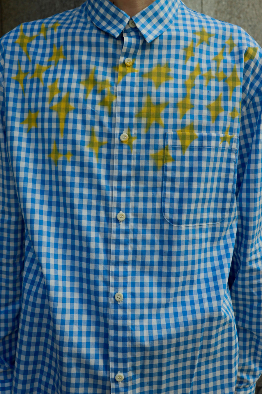 FILME FILLED  Distortion Collar  Shirt(Gingham Blue)