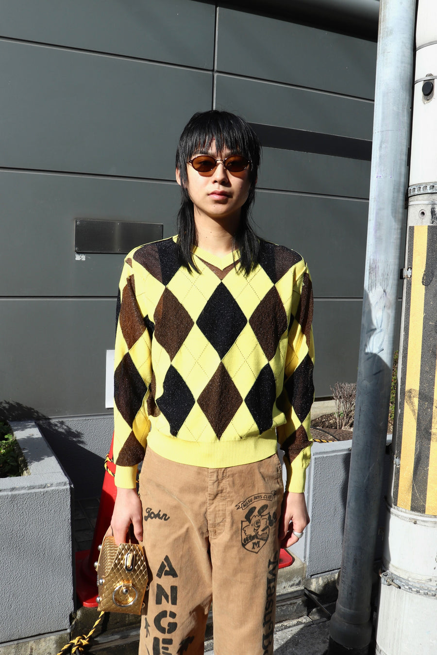 MASU  REVERSED ARGYLE SWEATER(YELLOW)