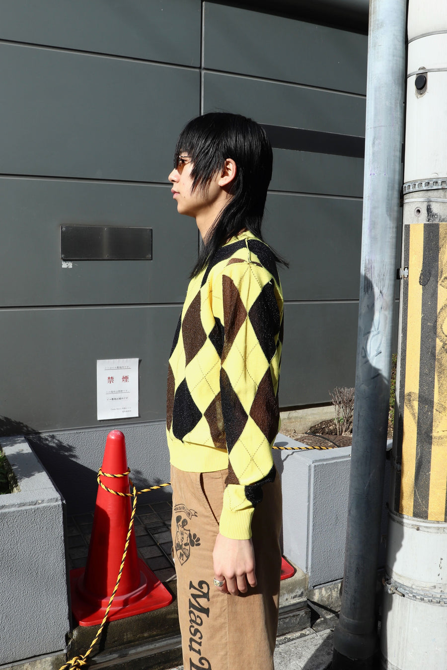 MASU  REVERSED ARGYLE SWEATER(YELLOW)