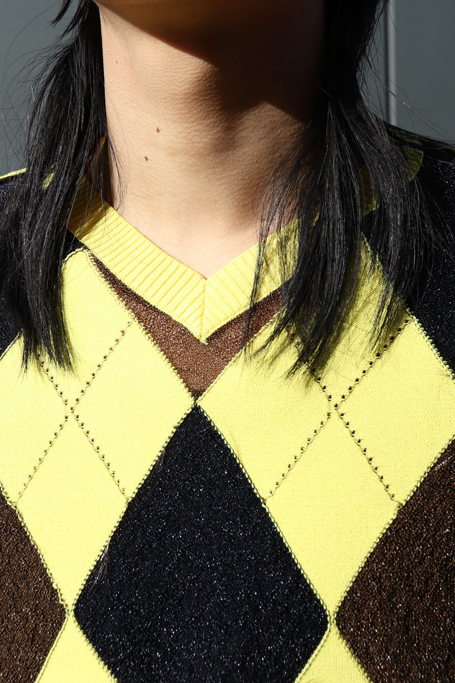 MASU  REVERSED ARGYLE SWEATER(YELLOW)