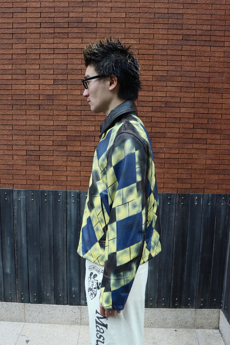 MASU  ARGYLE LEATHER SPORTS JACKET