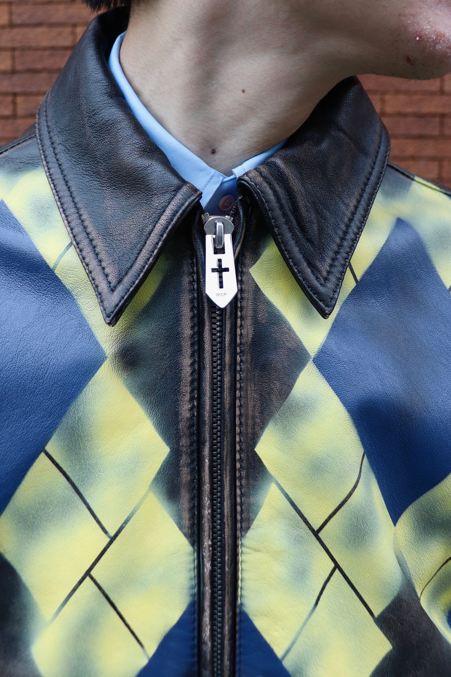 MASU  ARGYLE LEATHER SPORTS JACKET