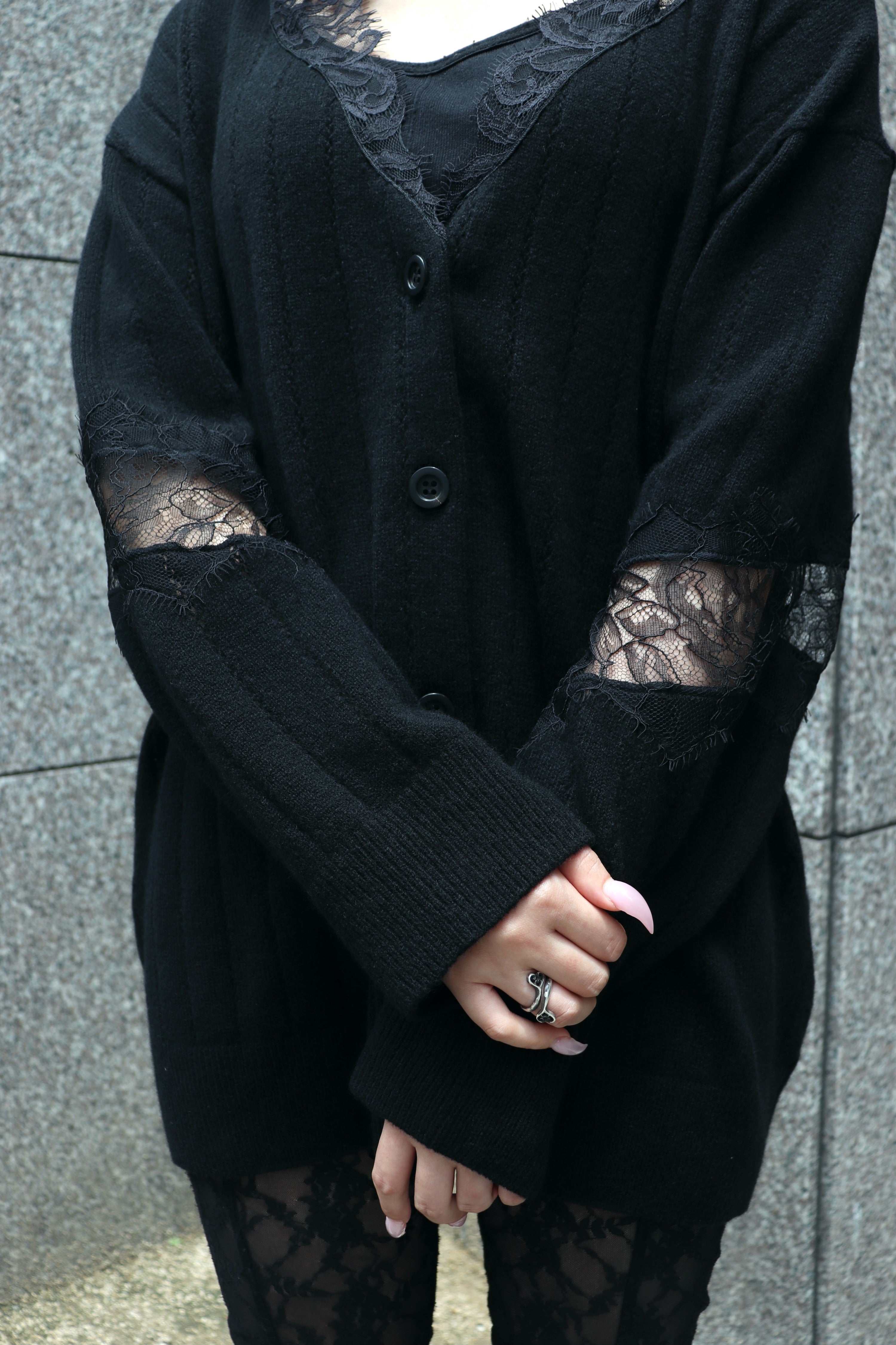 FETICO(フェティコ)のOVERSIZED HAIRY LACE PANELED KNIT CARDIGANの