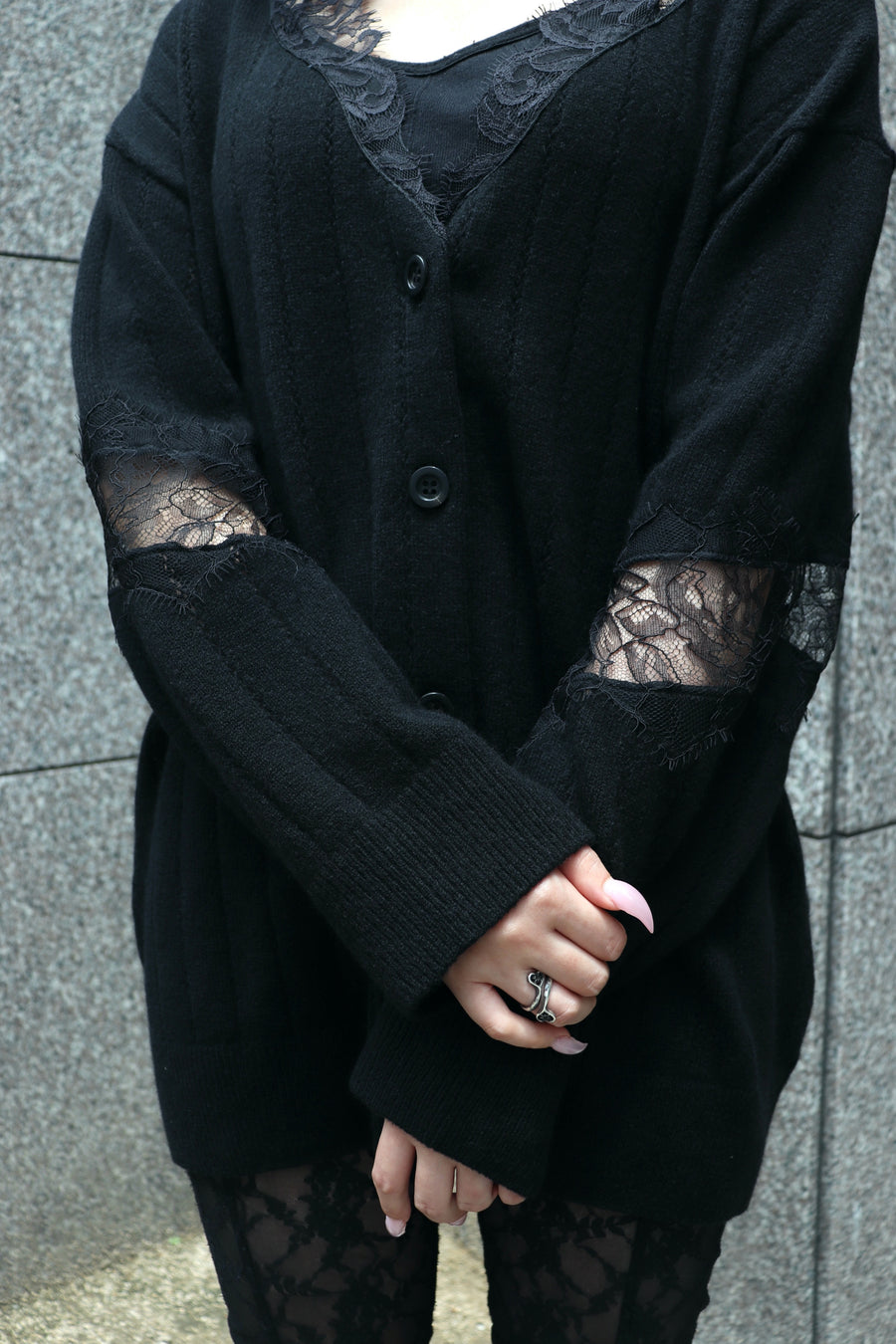 FETICO(フェティコ)のOVERSIZED HAIRY LACE PANELED KNIT CARDIGANの