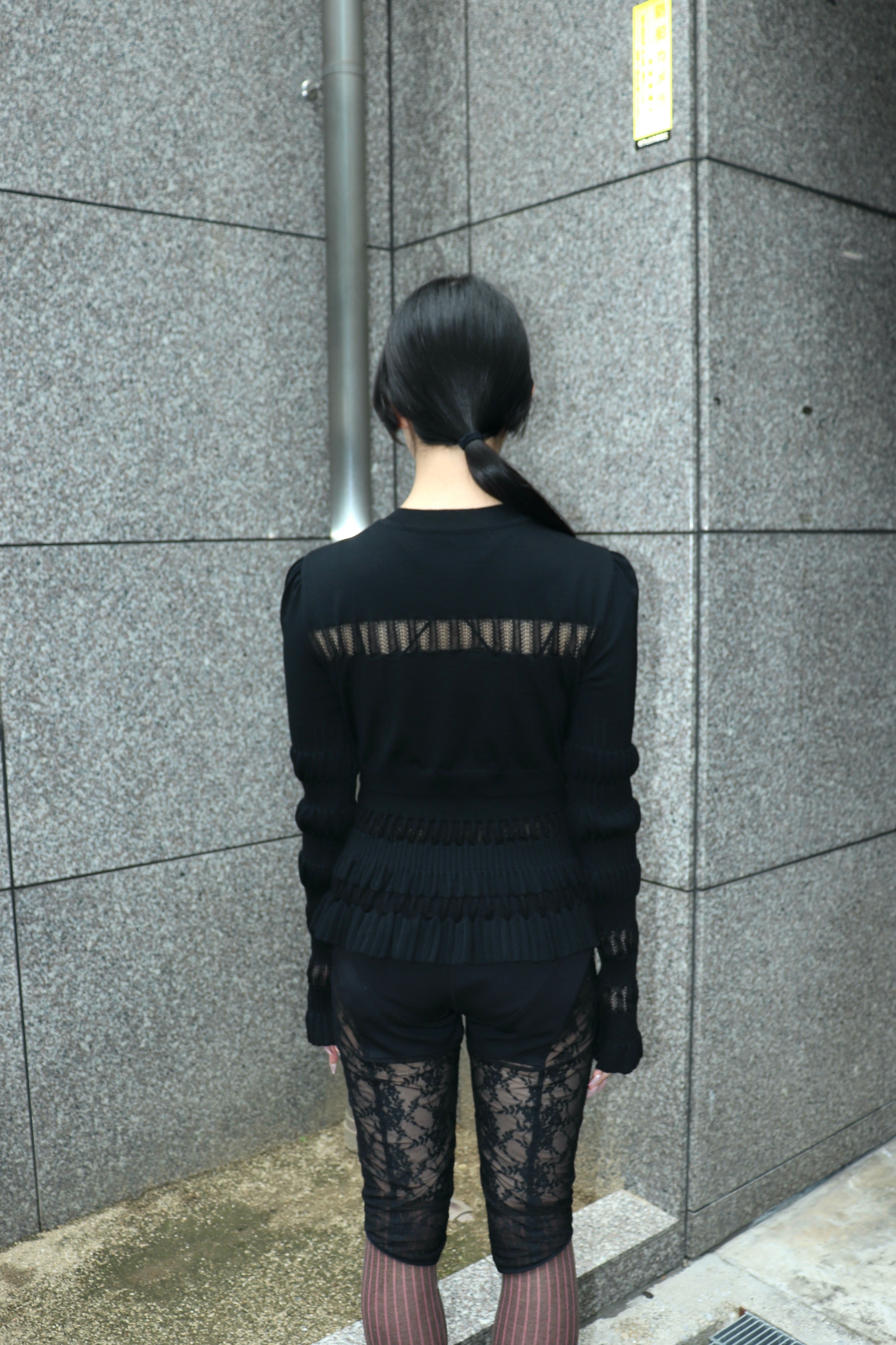 FETICO(フェティコ)のCONVERTIBLE SHEER LACE STRIPE KNIT CARDIGANの