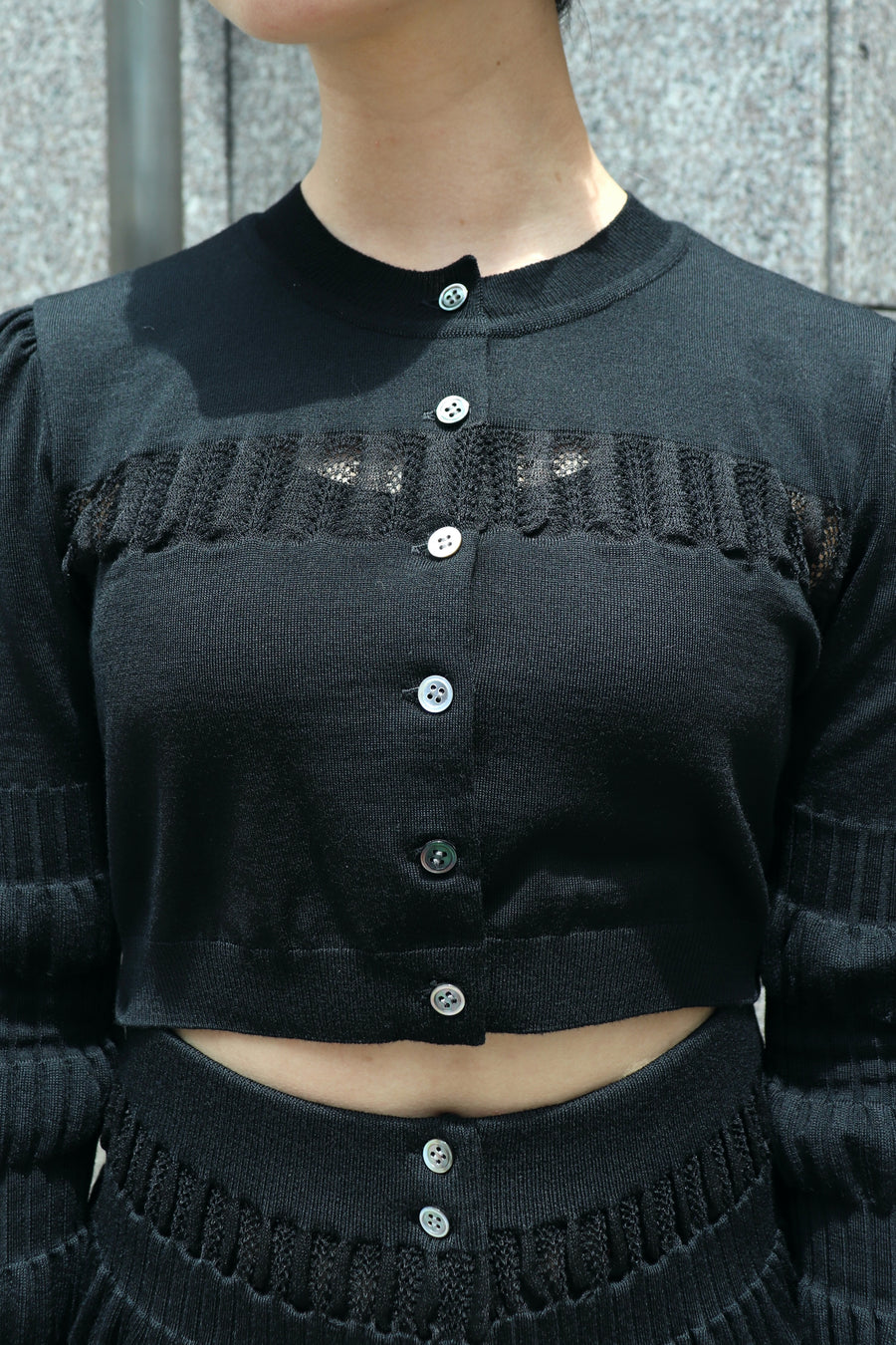 FETICO(フェティコ)のCONVERTIBLE SHEER LACE STRIPE KNIT CARDIGANの