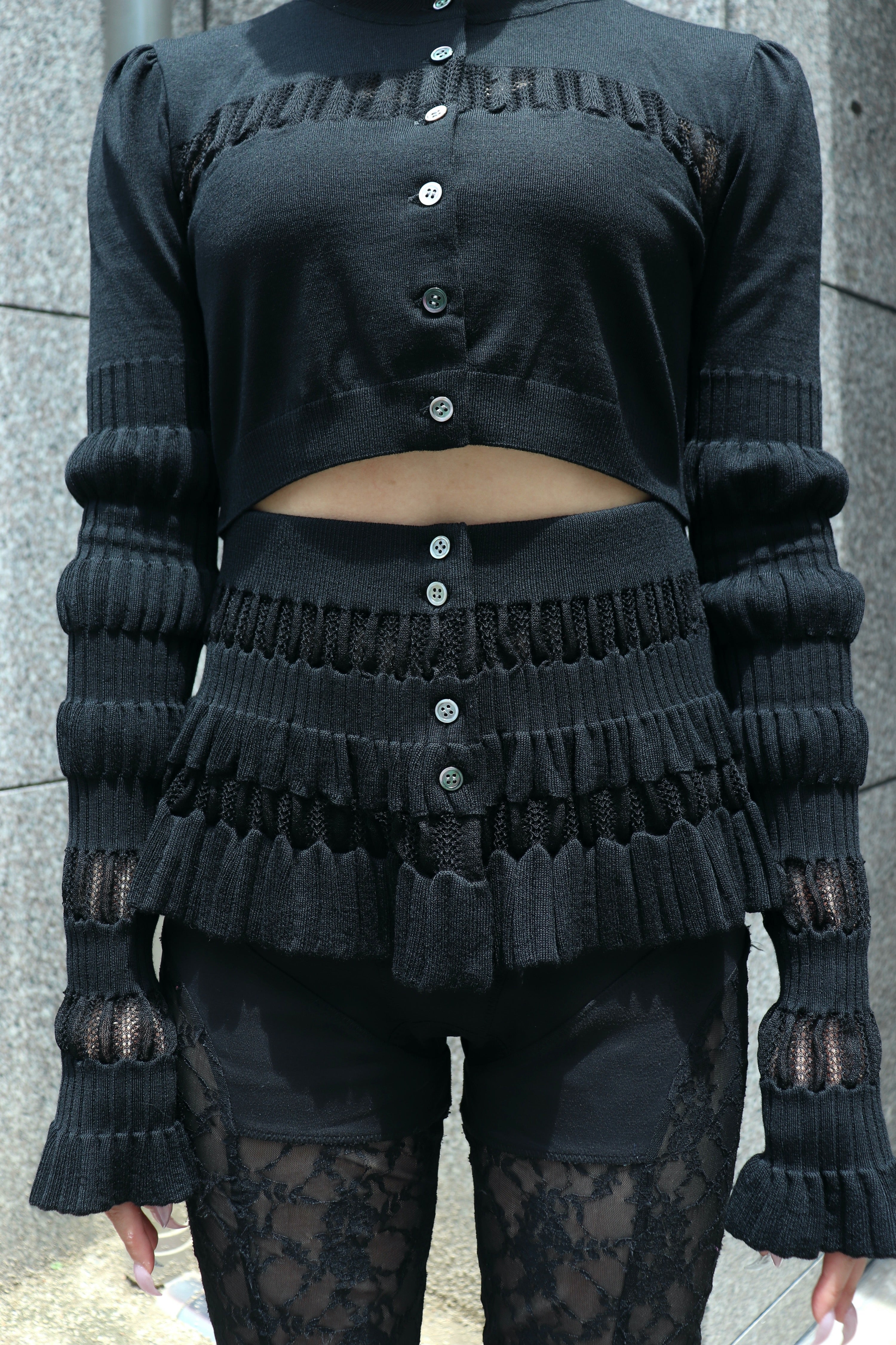 FETICO(フェティコ)のCONVERTIBLE SHEER LACE STRIPE KNIT CARDIGANの