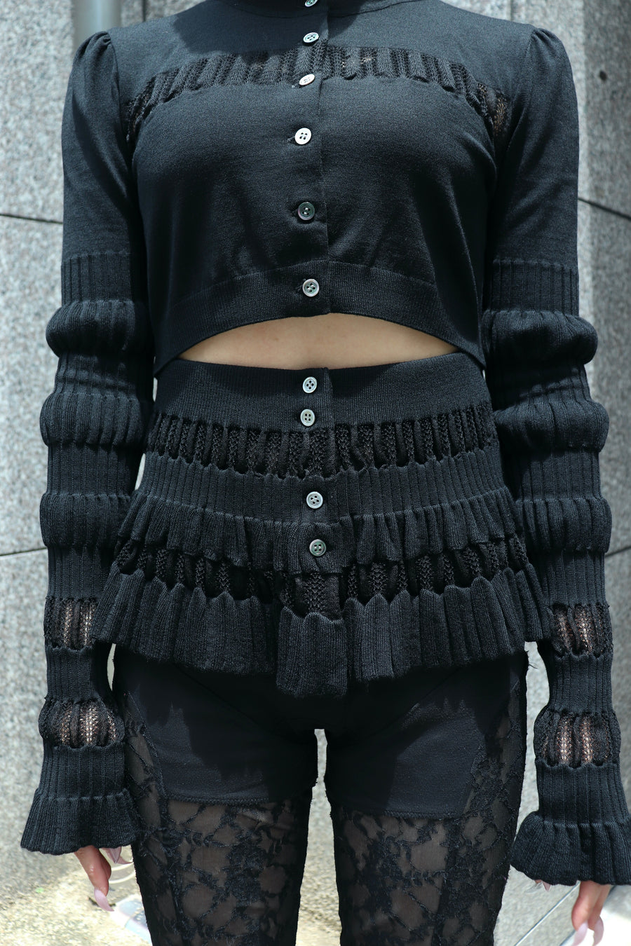 FETICO(フェティコ)のCONVERTIBLE SHEER LACE STRIPE KNIT CARDIGANの