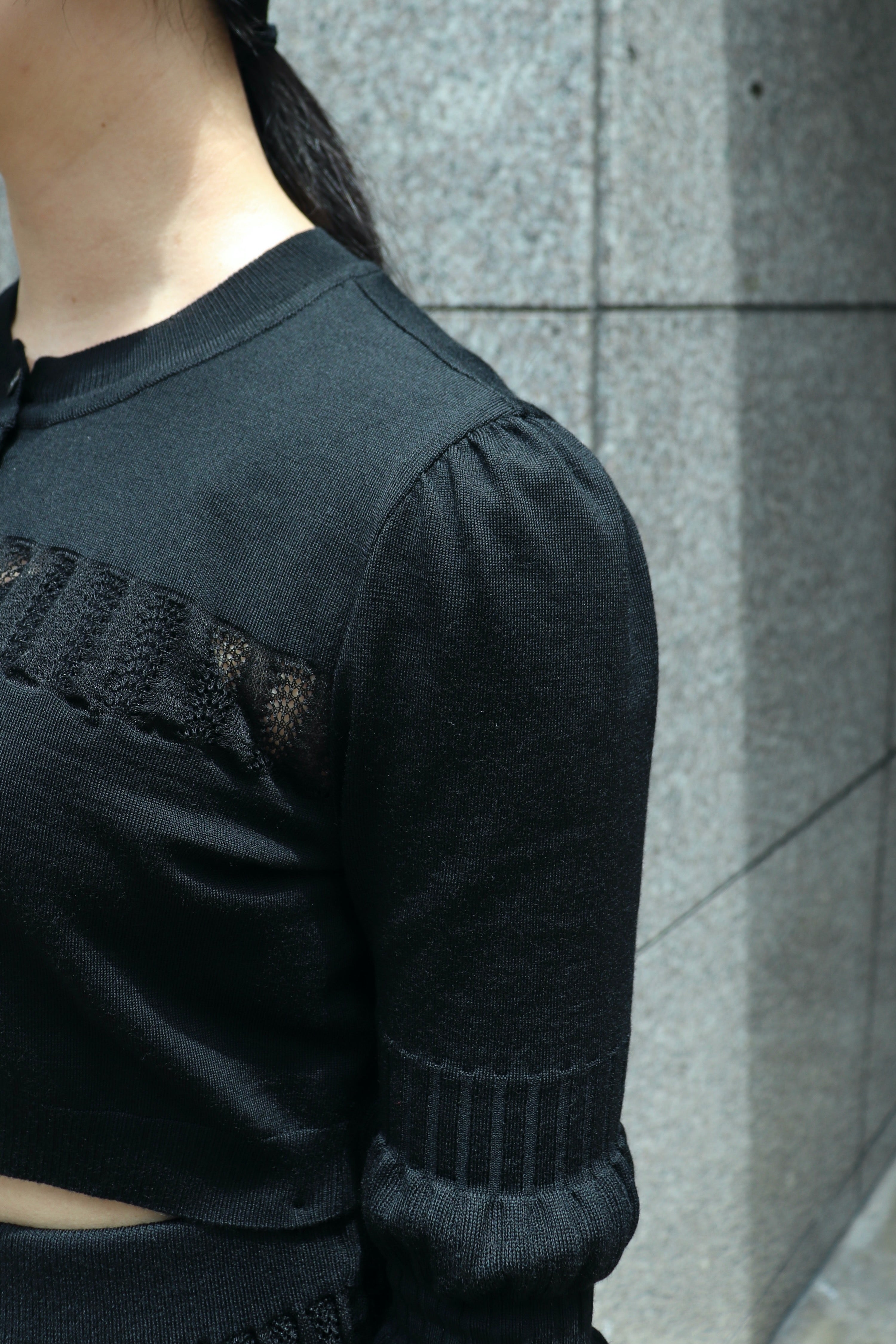 FETICO(フェティコ)のCONVERTIBLE SHEER LACE STRIPE KNIT CARDIGANの