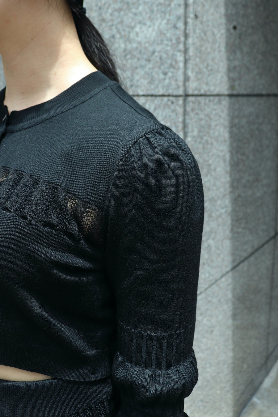 FETICO(フェティコ)のCONVERTIBLE SHEER LACE STRIPE KNIT CARDIGANの