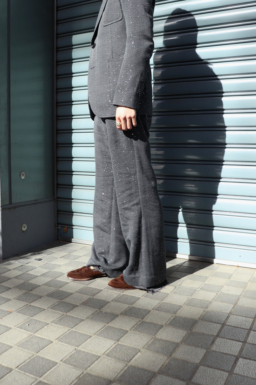 MASU  SPARKLING FLARE TROUSERS(DARK GRAY)