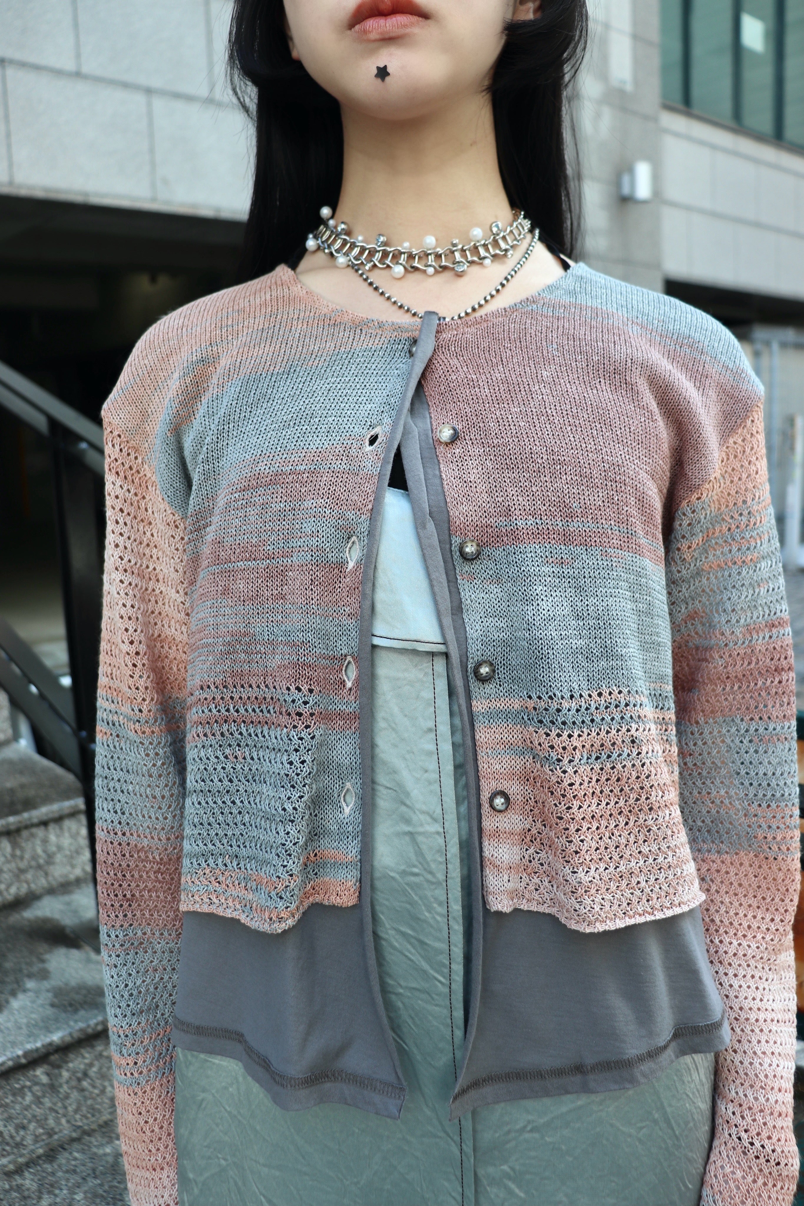 PERVERZE(パーバーズ)のDouble T-Layered Knit Cardigan BEIGEの通販