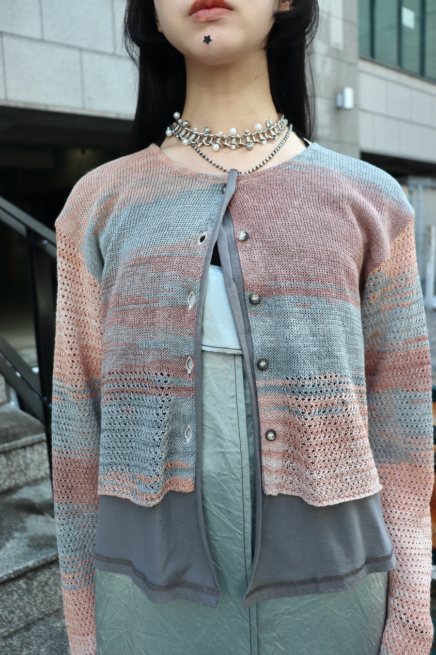 PERVERZE(パーバーズ)のDouble T-Layered Knit Cardigan BEIGEの通販