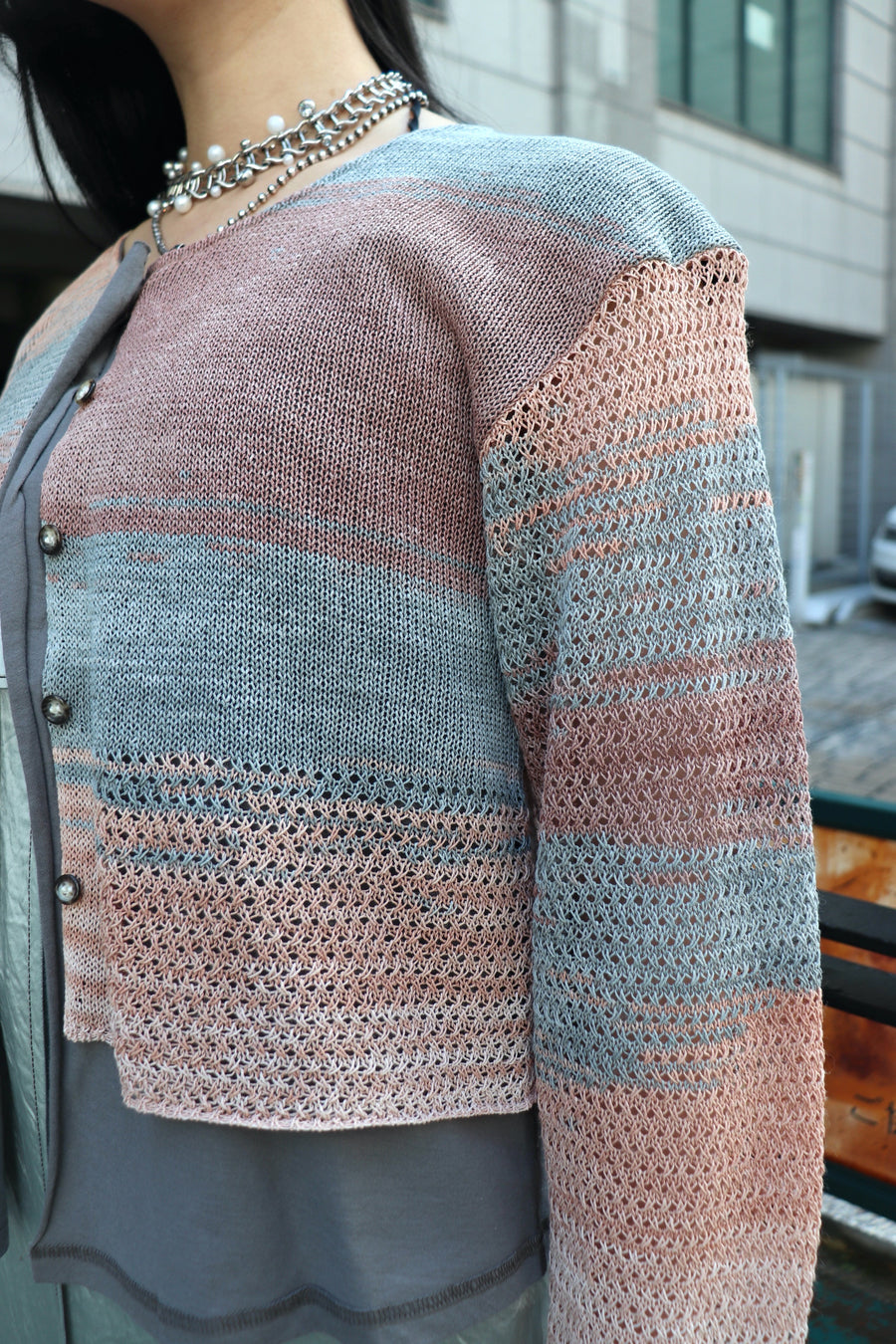 PERVERZE(パーバーズ)のDouble T-Layered Knit Cardigan BEIGEの通販