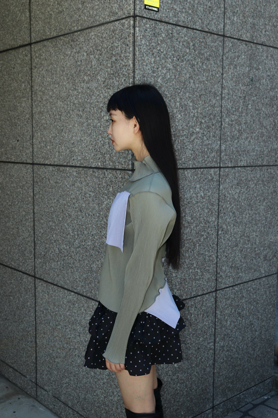 kotohayokozawa  SPIRAL WAVE LONG SLEEVE TOP HIGH NECK(OAK GRAY)