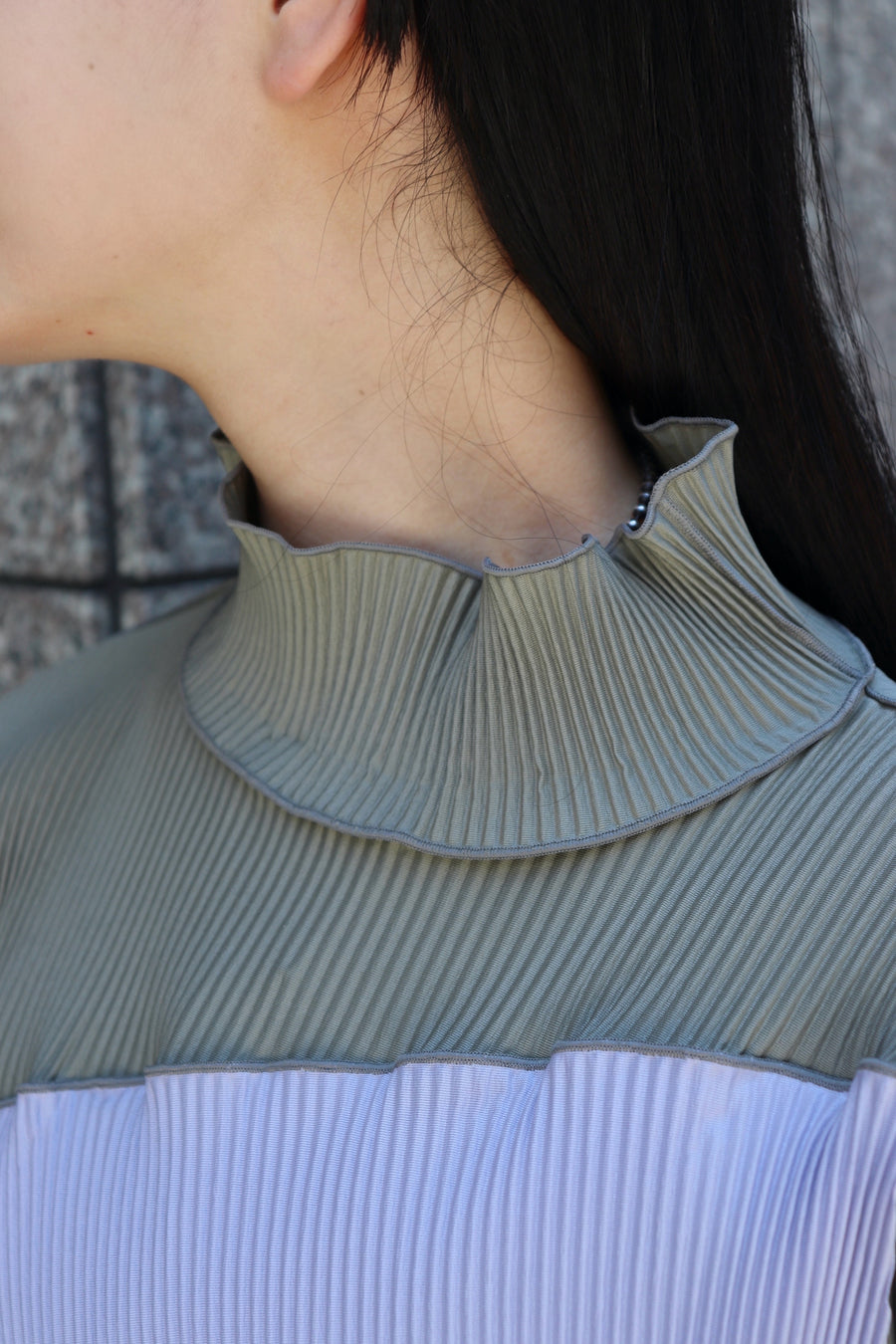 kotohayokozawa  SPIRAL WAVE LONG SLEEVE TOP HIGH NECK(OAK GRAY)