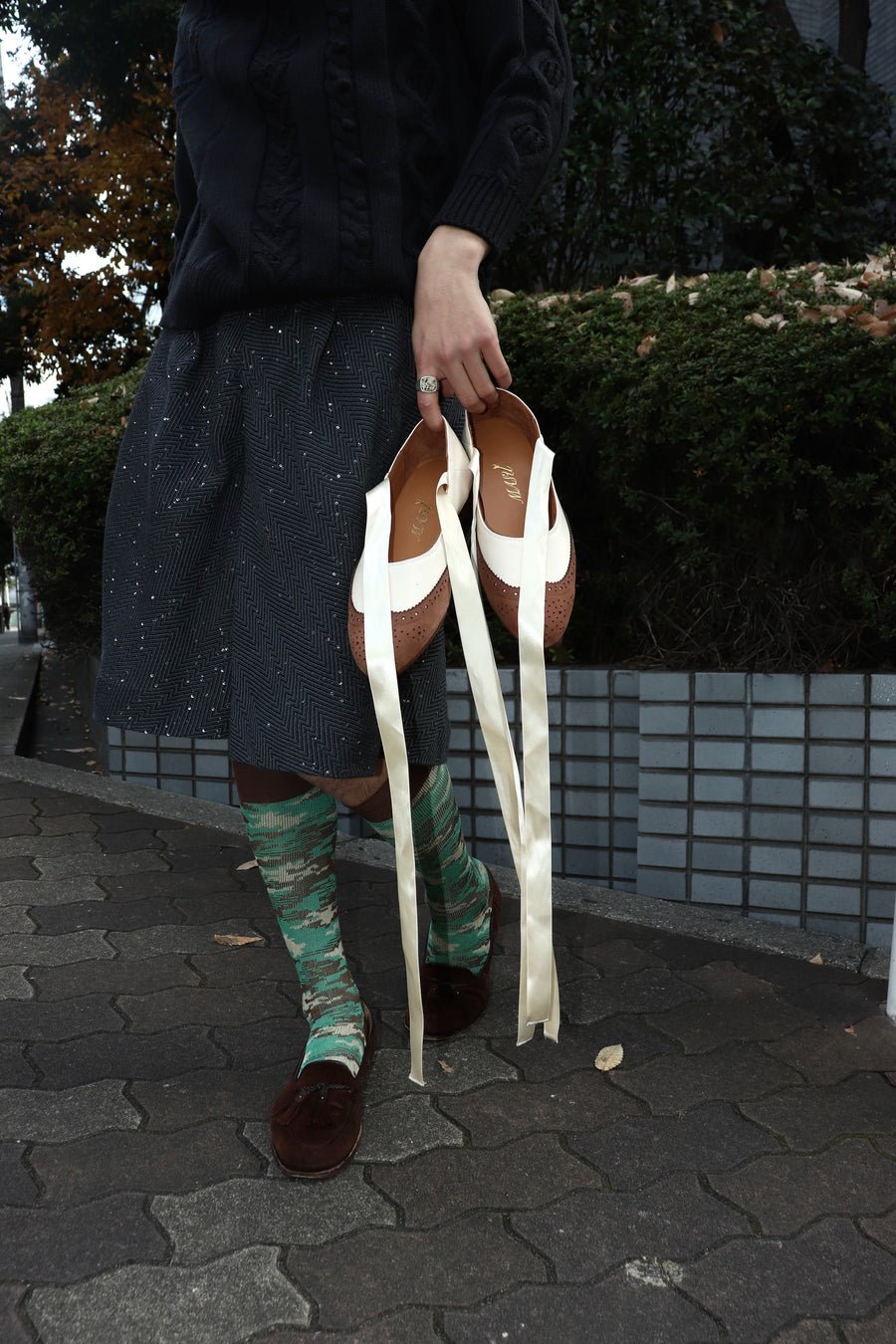 MASU  WING TIP BALLET SHOES(CREAM & BROWN)