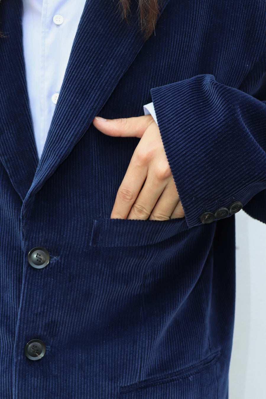 SOSHIOTSUKI  ROUND BIG SHOULDER CORDUROY JACKET(NAVY)