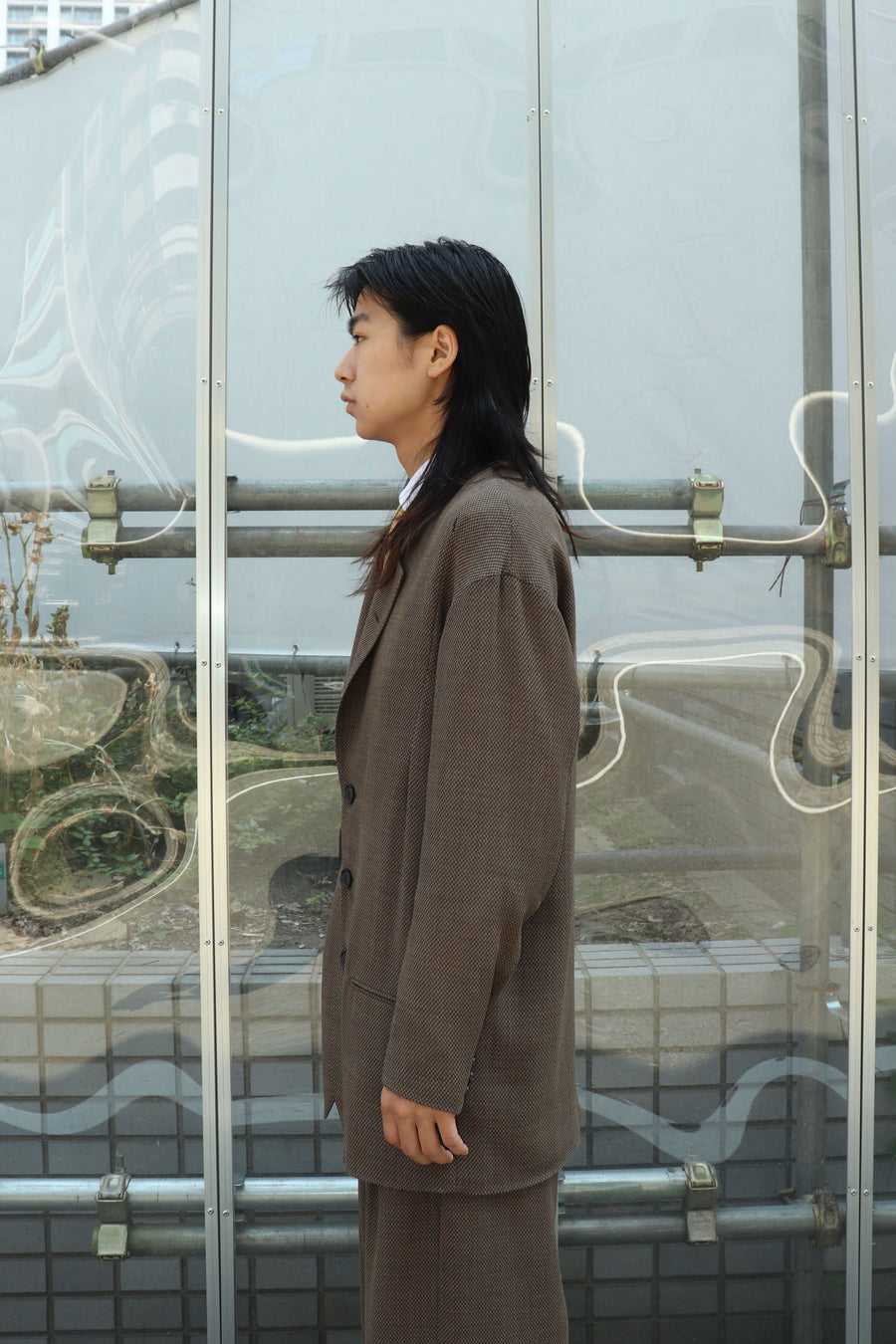 SOSHIOTSUKI  DRAPED DART WOOL SERGE BLAZER(BROWN)