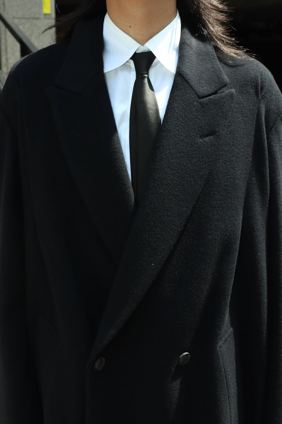 SOSHIOTSUKI  DRAPED DART WOOL CASHMERE CHESTERFIELD COAT