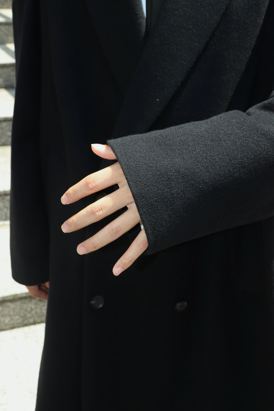 SOSHIOTSUKI  DRAPED DART WOOL CASHMERE CHESTERFIELD COAT