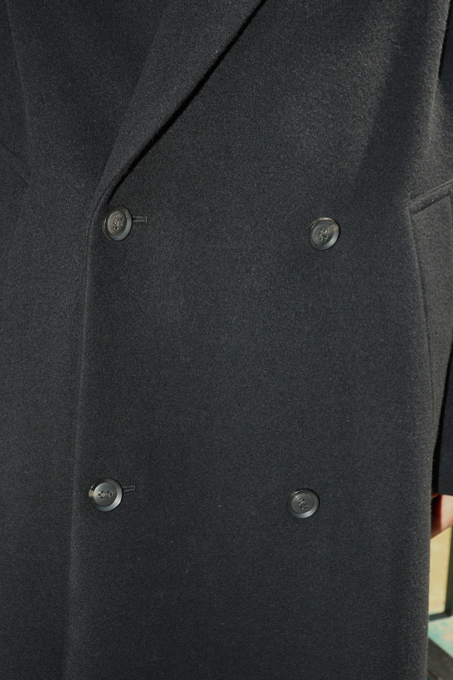 SOSHIOTSUKI  DRAPED DART WOOL CASHMERE CHESTERFIELD COAT