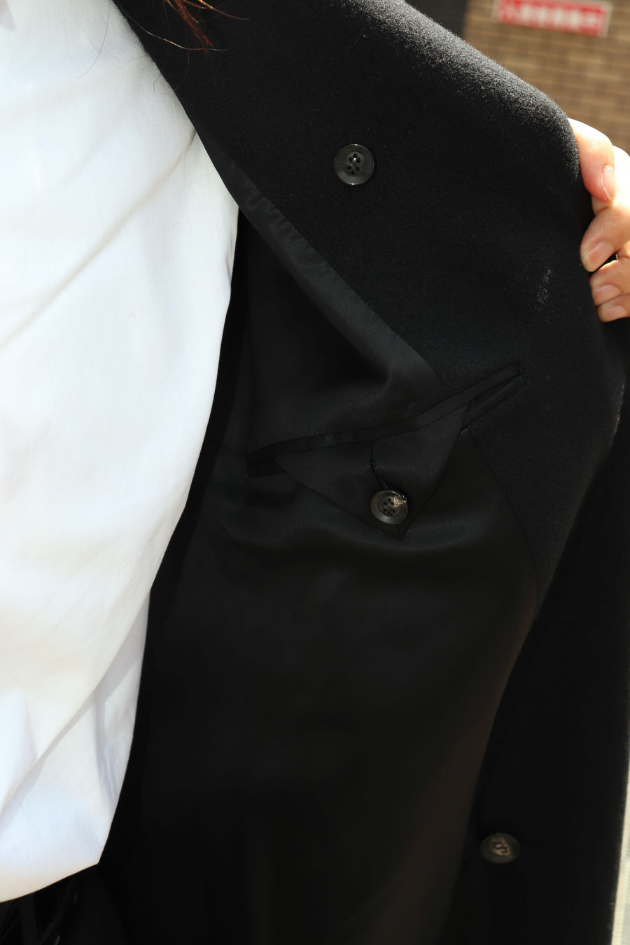 SOSHIOTSUKI  DRAPED DART WOOL CASHMERE CHESTERFIELD COAT