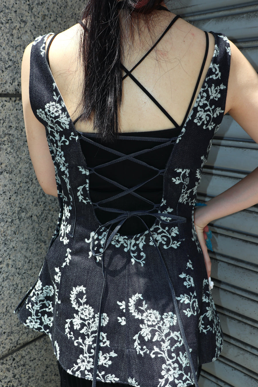 FETICO(フェティコ)のLACE-JACQUARD DENIM PEPLUM BUSTIERの通販