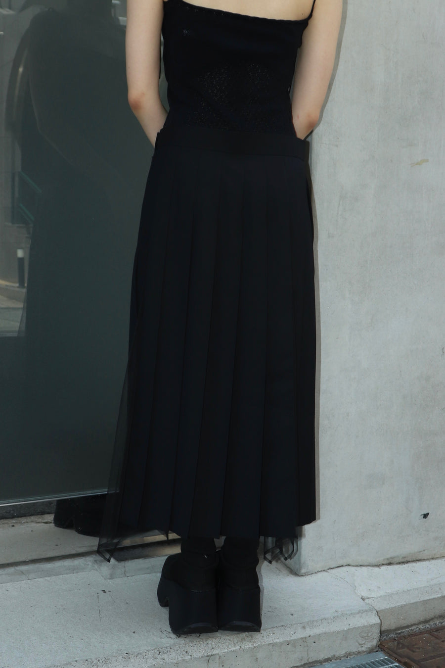 FETICO  WOOL & TULLE COMBINED PLEATED SKIRT