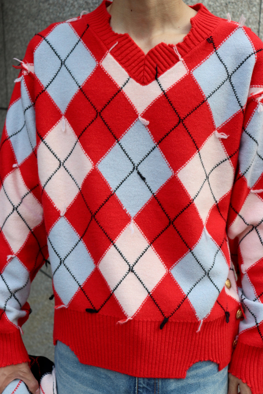 MASU(エムエーエスユー)のDIAMOND SCRAPED SWEATER REDの通販