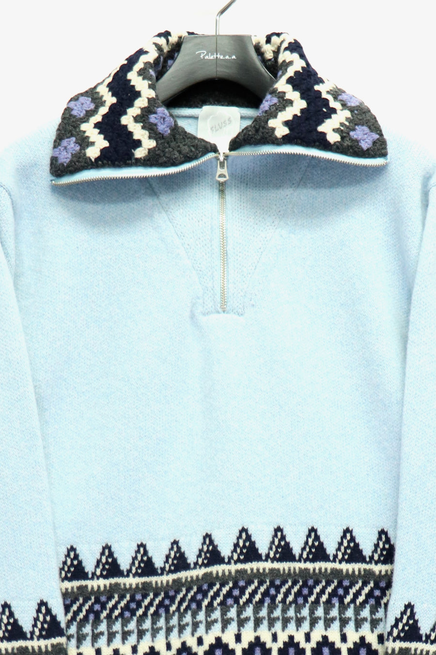 fluss  fairisle half zip crochet collar knit