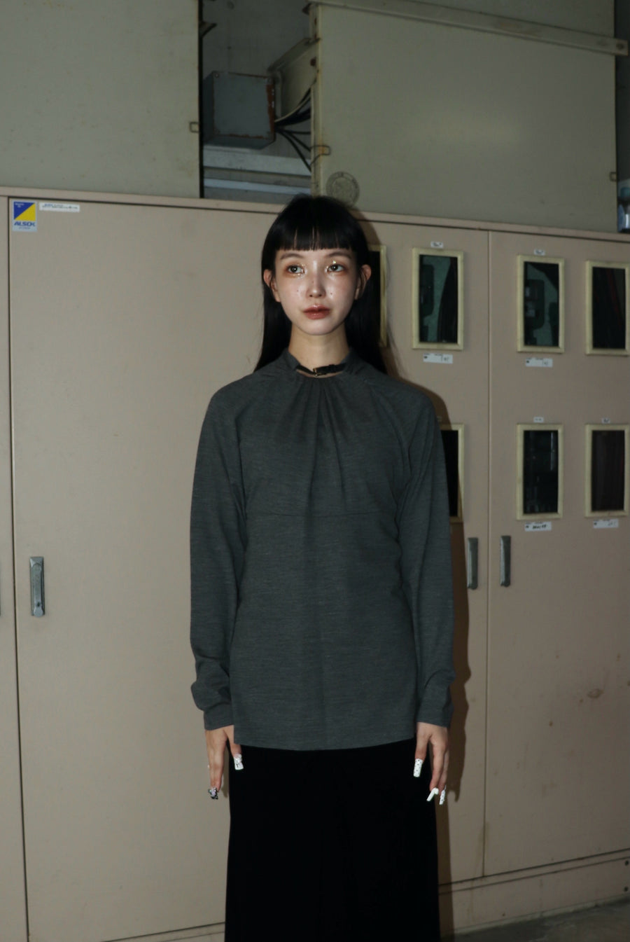 FETICO  Wool gathered long sleeve top(GRAY)