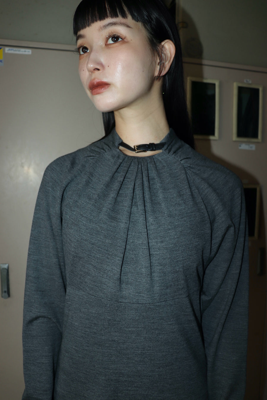 FETICO  Wool gathered long sleeve top(GRAY)