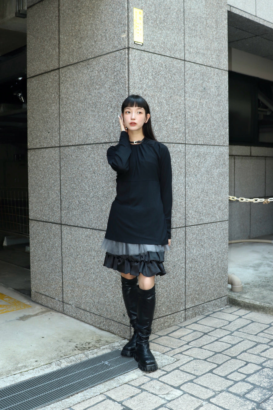 FETICO  Wool gathered long sleeve top(BLACK)