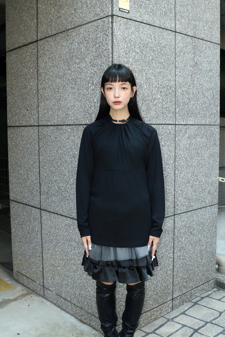 FETICO  Wool gathered long sleeve top(BLACK)