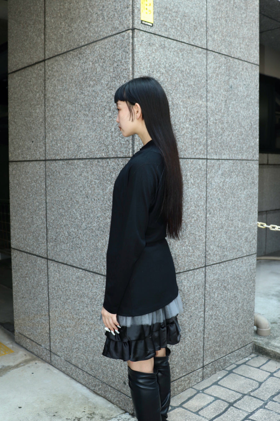 FETICO  Wool gathered long sleeve top(BLACK)