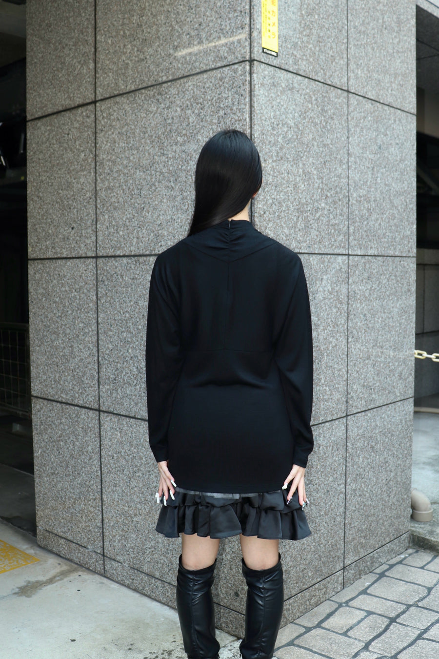 FETICO  Wool gathered long sleeve top(BLACK)