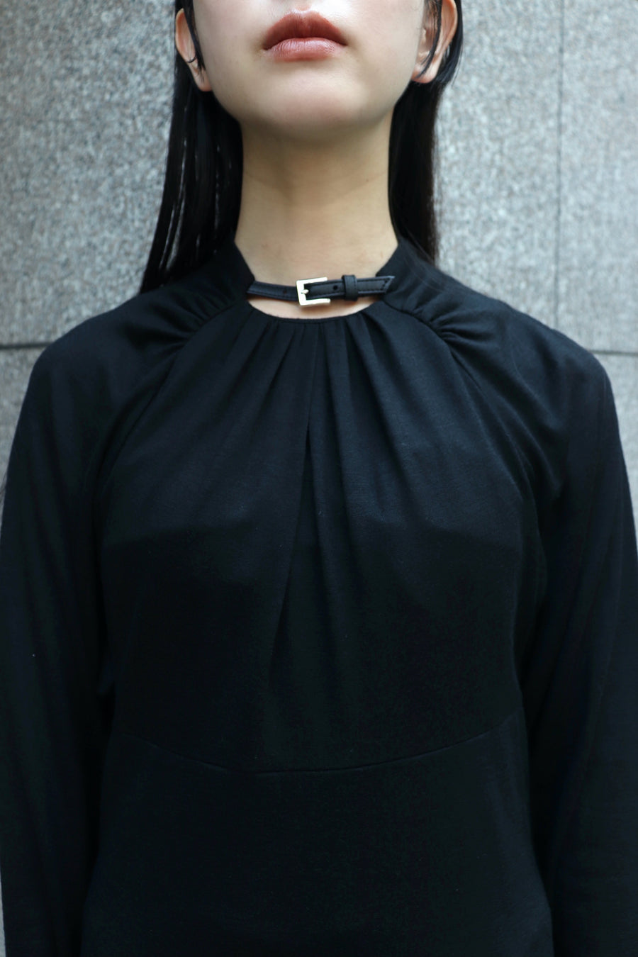 FETICO  Wool gathered long sleeve top(BLACK)