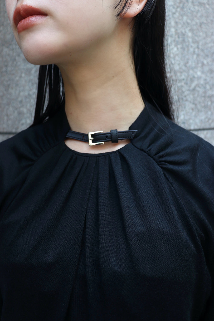 FETICO  Wool gathered long sleeve top(BLACK)