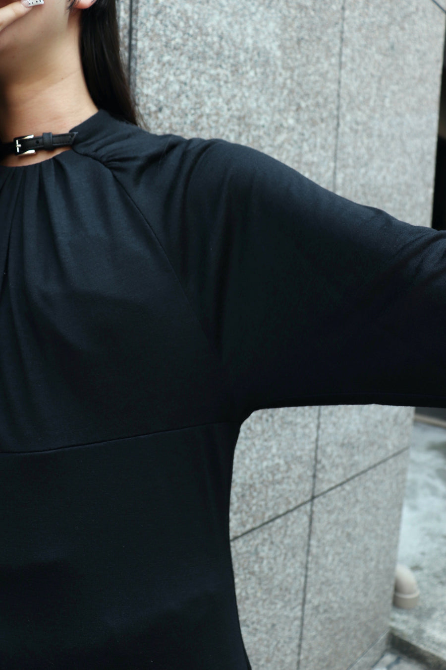 FETICO  Wool gathered long sleeve top(BLACK)