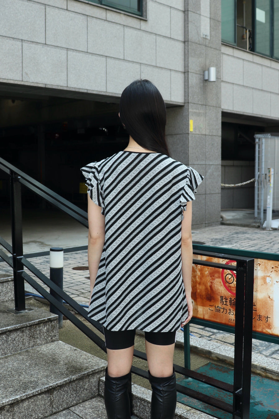 FETICO  Lace jaquard stripe top