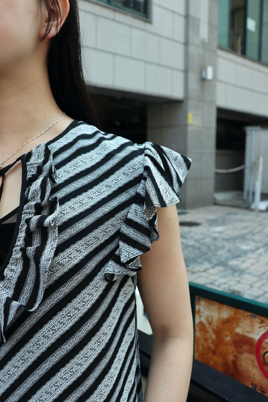 FETICO  Lace jaquard stripe top