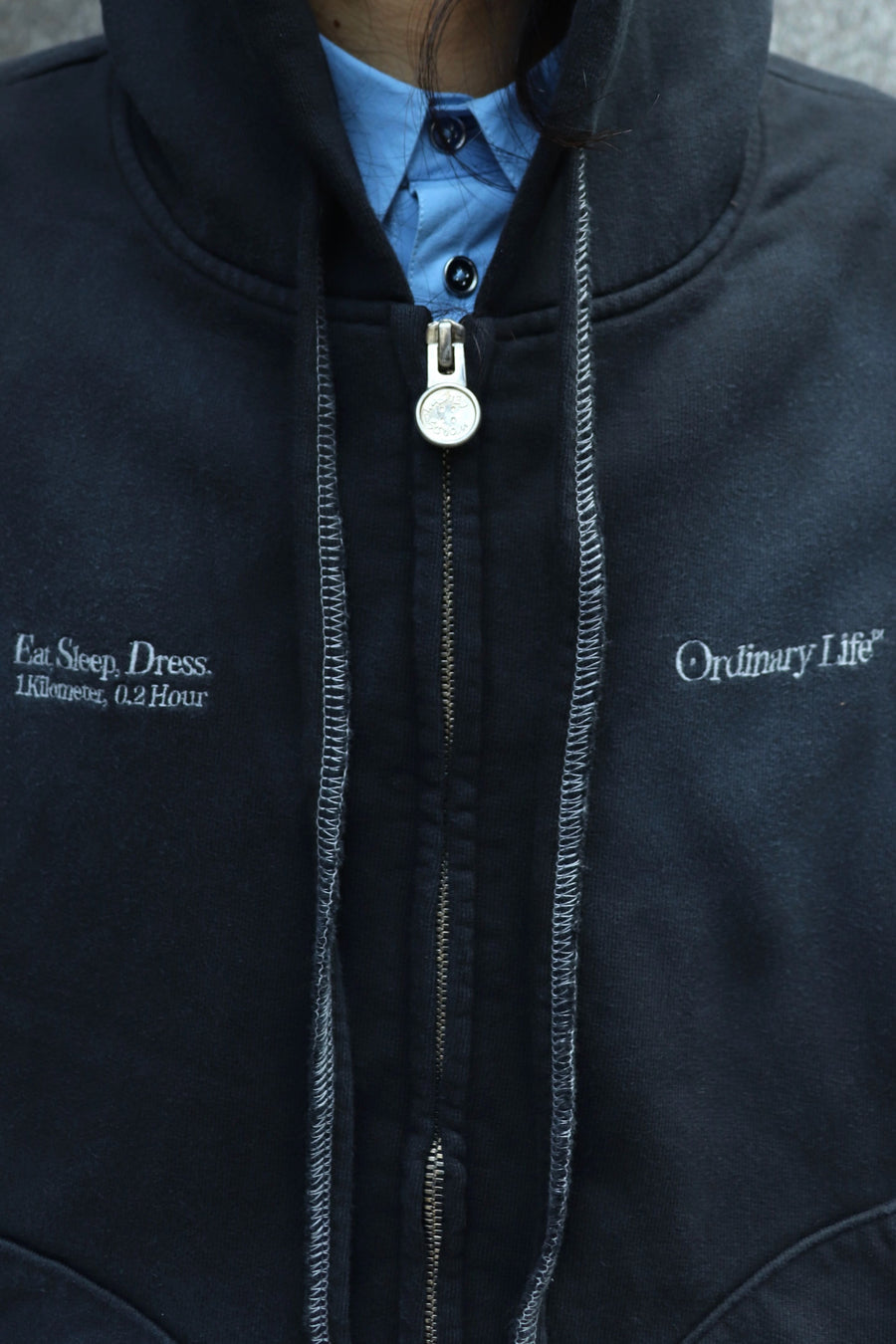 SHINYAKOZUKA  WASHED ORDINARY OLD STYLE ZIP HOODIE(BLACK)