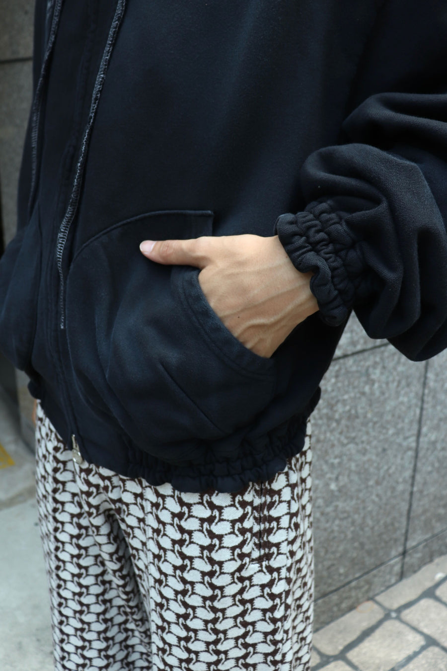 SHINYAKOZUKA  WASHED ORDINARY OLD STYLE ZIP HOODIE(BLACK)