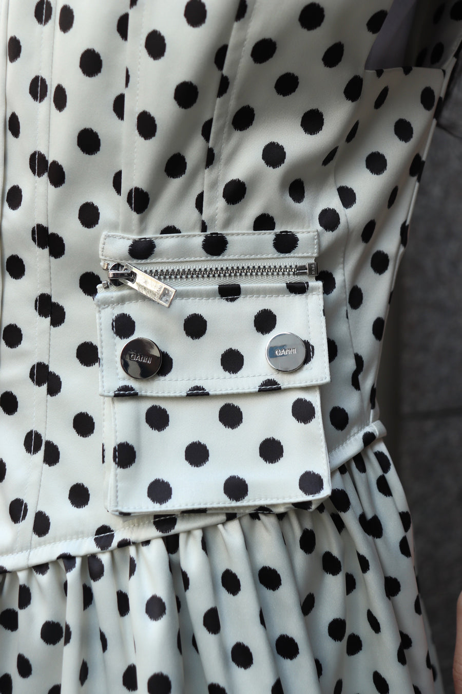 GANNI  Printed Double Satin Corset Mini Dress