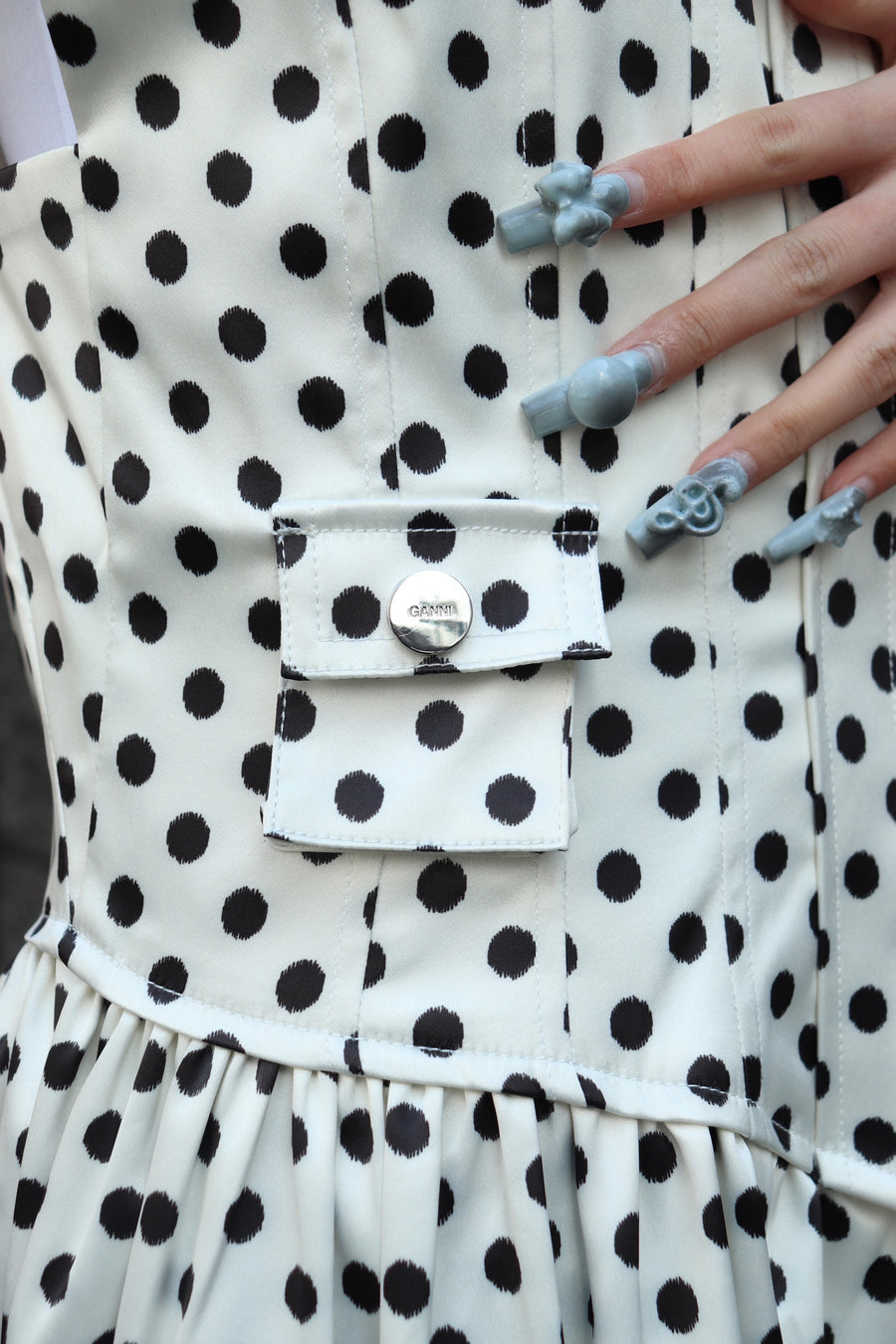 GANNI  Printed Double Satin Corset Mini Dress