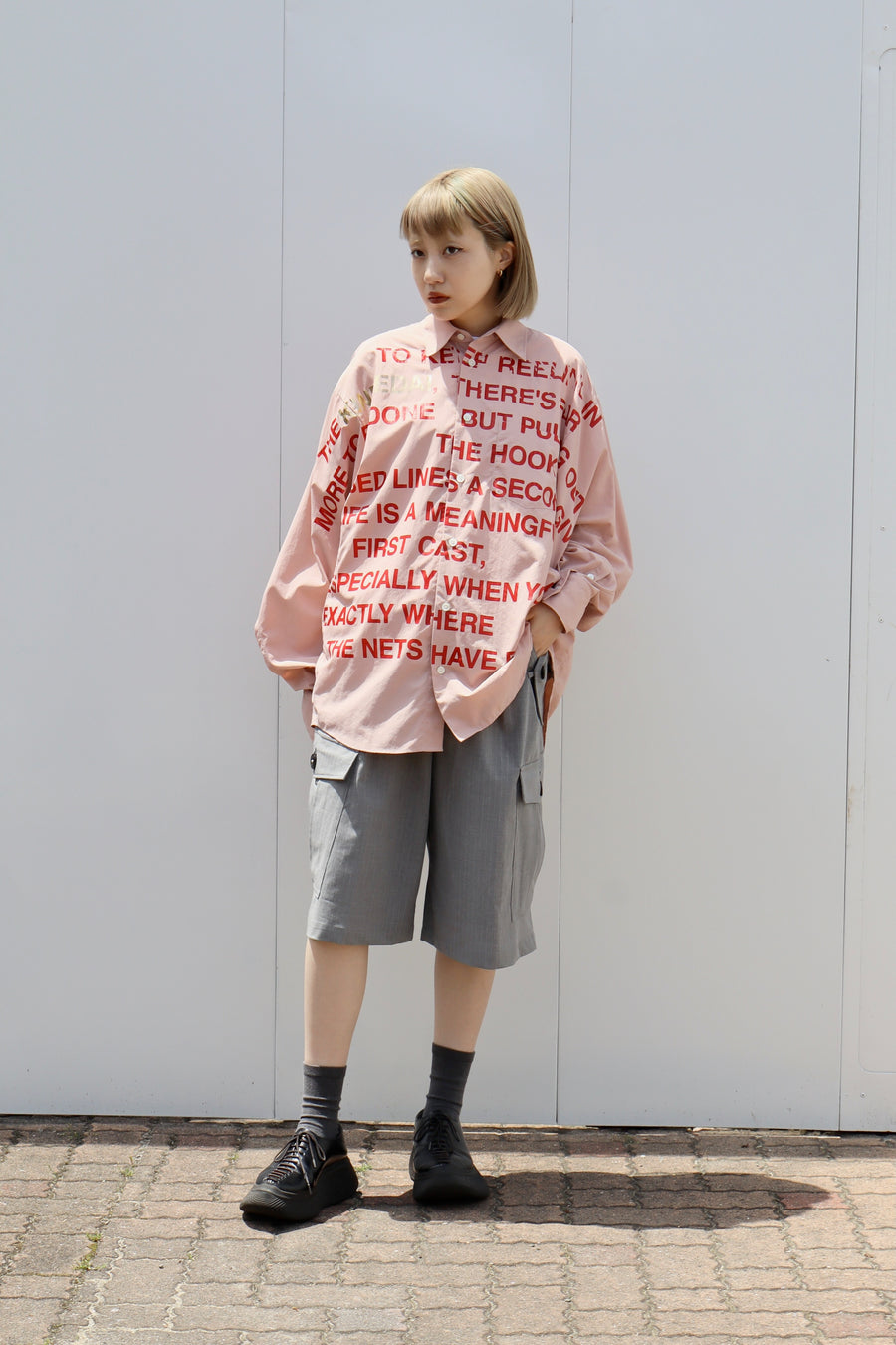 ダブレット doublet KINMEDAI シャツ XL ピンク 魚網 完売 doublet(ダブレット)のKINMEDAI LINE MESSAGE SHIRT PINKの通販