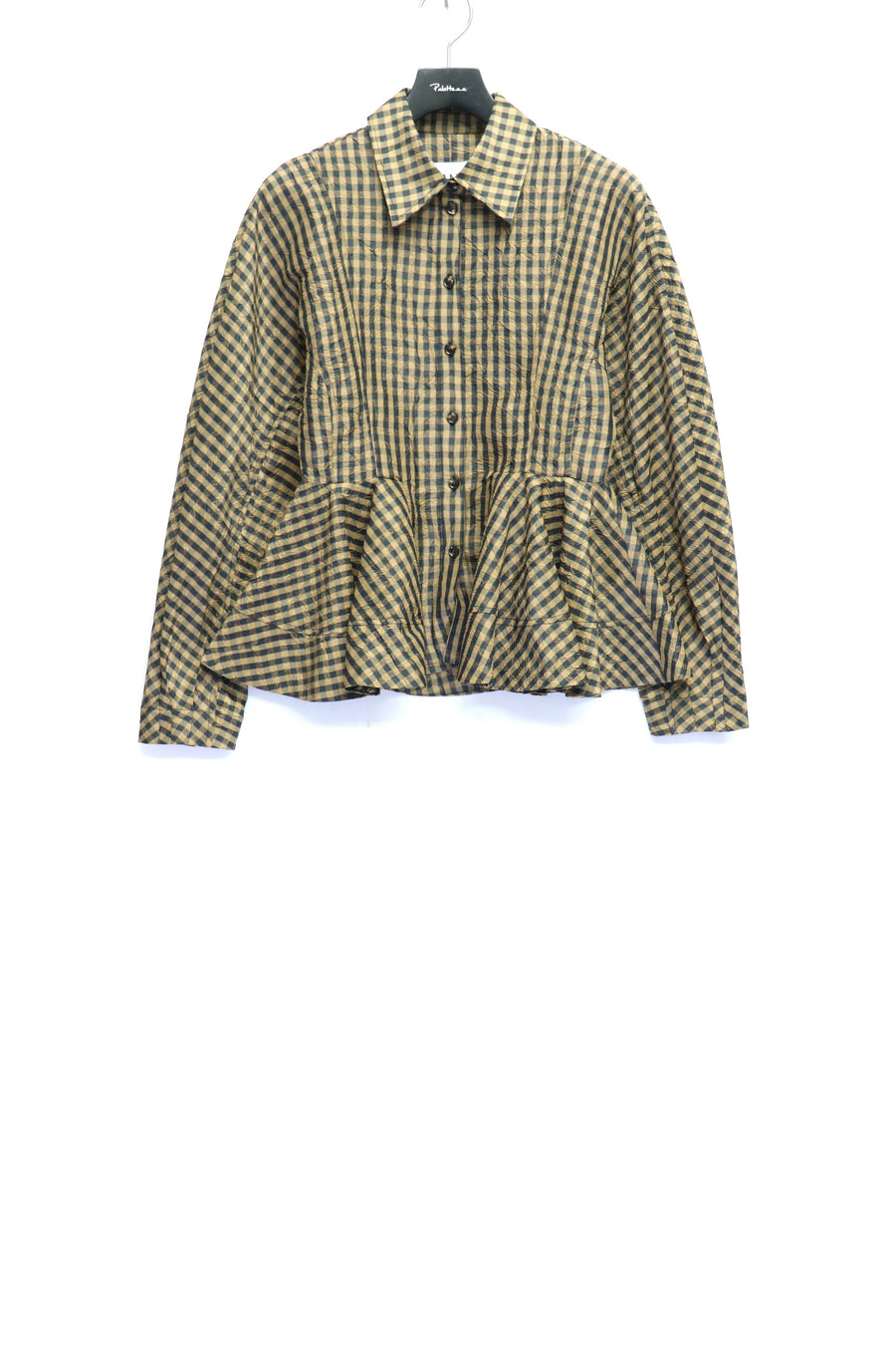 GANNI(ガニー)のCrinkled Taffeta Check Peplum Shirtの通販｜PALETTE 