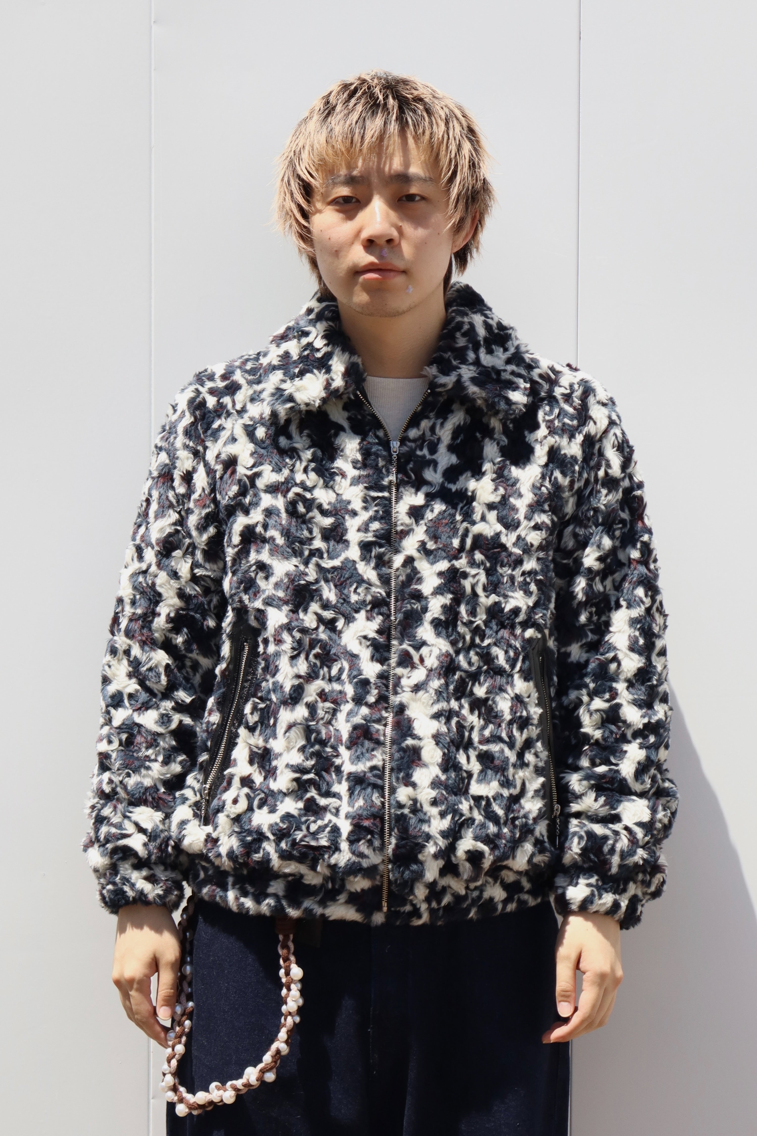 SUGARHILL(シュガーヒル)のJACQUARD FUR ZIP JACKET WHITE JACQUARDの